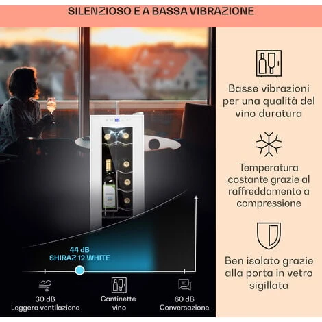Klarstein Shiraz 12 Slim Uno - Frigorifero Per Vini, 32 L/12 Bottiglie, Touch, 85 W, 5-18 °C, LED - immagine 4