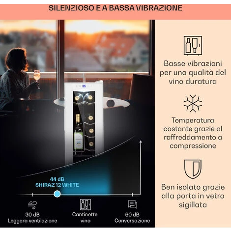 Klarstein Shiraz 12 Slim Uno - Frigorifero Per Vini, 32 L/12 Bottiglie, Touch, 85 W, 5-18 °C, LED - immagine 4