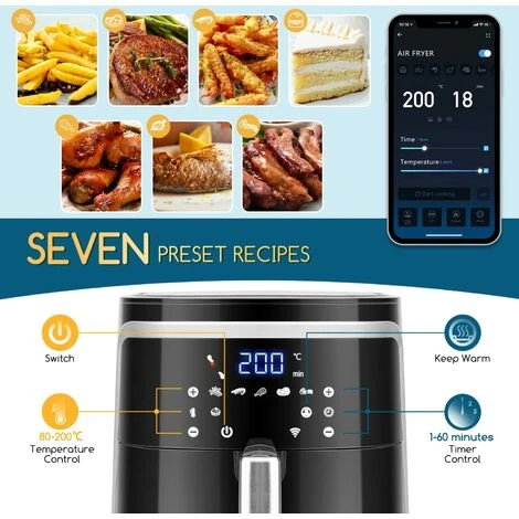 Friggitrice Ad Aria Intelligente Smart 1900W 7L Schermo LED 7 Funzioni Cuoce - immagine 4