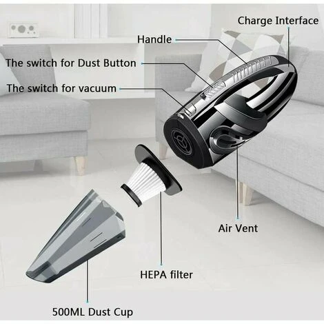 Aspirapolvere Portatile Potente Senza Fili 120W 2200mAh Con Funzione Wet & Dry Filtro HEPA Lavabile E 5 Ugelli Ricaricabili Per Casa, Tavolo, Ufficio, Auto - immagine 2