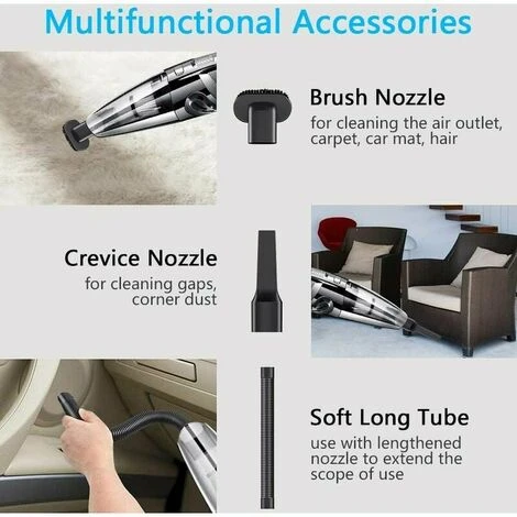 Aspirapolvere Portatile Potente Senza Fili 120W 2200mAh Con Funzione Wet & Dry Filtro HEPA Lavabile E 5 Ugelli Ricaricabili Per Casa, Tavolo, Ufficio, Auto - immagine 5