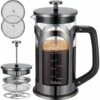 Macchina Per Caffè E Tè, Caffettiera In Vetro Borosilicato Resistente Al Calore In Acciaio Inossidabile 304 Con 4 Filtri, Resistente E Facile Da Pulire, 100% Senza BPA, 34 Oz, Argento
