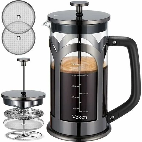 Macchina Per Caffè E Tè, Caffettiera In Vetro Borosilicato Resistente Al Calore In Acciaio Inossidabile 304 Con 4 Filtri, Resistente E Facile Da Pulire, 100% Senza BPA, 34 Oz, Argento