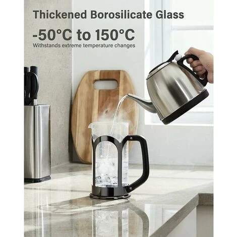 Macchina Per Caffè E Tè, Caffettiera In Vetro Borosilicato Resistente Al Calore In Acciaio Inossidabile 304 Con 4 Filtri, Resistente E Facile Da Pulire, 100% Senza BPA, 34 Oz, Argento - immagine 2