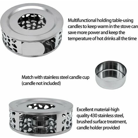 Scalda Teiera In Acciaio Inossidabile, Base Scalda Teiera Con Portacandele Rotondo Per Tè, Caffè, Isolamento Del Latte - immagine 2