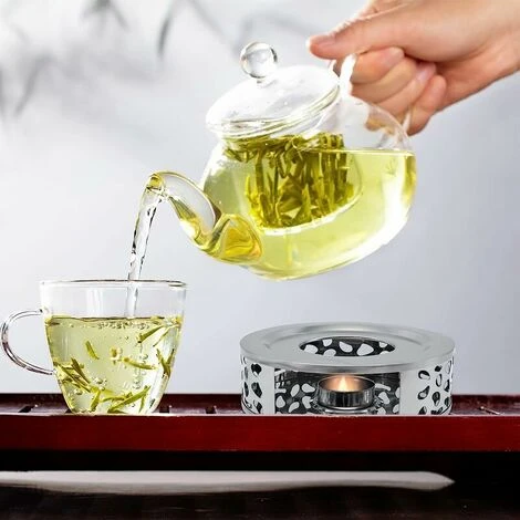 Scalda Teiera In Acciaio Inossidabile, Base Scalda Teiera Con Portacandele Rotondo Per Tè, Caffè, Isolamento Del Latte - immagine 4