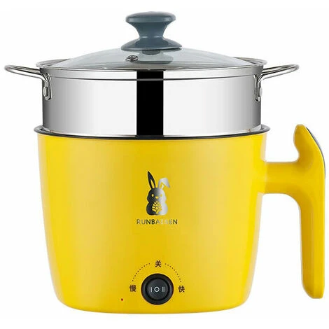 Wok Elettrico Multifunzionale Wok Elettrico Wok Elettrico Mini Padella Antiaderente, Doppio Strato, Giallo