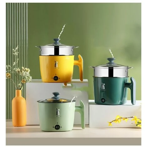 Wok Elettrico Multifunzionale Wok Elettrico Wok Elettrico Mini Padella Antiaderente, Doppio Strato, Giallo - immagine 2