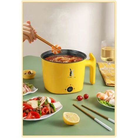 Wok Elettrico Multifunzionale Wok Elettrico Wok Elettrico Mini Padella Antiaderente, Doppio Strato, Giallo - immagine 3
