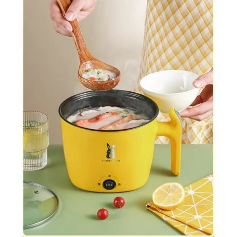 Wok Elettrico Multifunzionale Wok Elettrico Wok Elettrico Mini Padella Antiaderente, Doppio Strato, Giallo - immagine 5