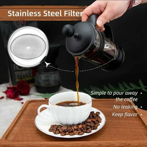 Pressa Francese Da 2 Tazze, Pressa Francese, Perfetta Per Gli Amanti Del Caffè, Caffè Mattutino, Caffettiera Dal Sapore Massimo Con Filtro In Acciaio Inossidabile, Da 12 Once / 350 Ml - immagine 4